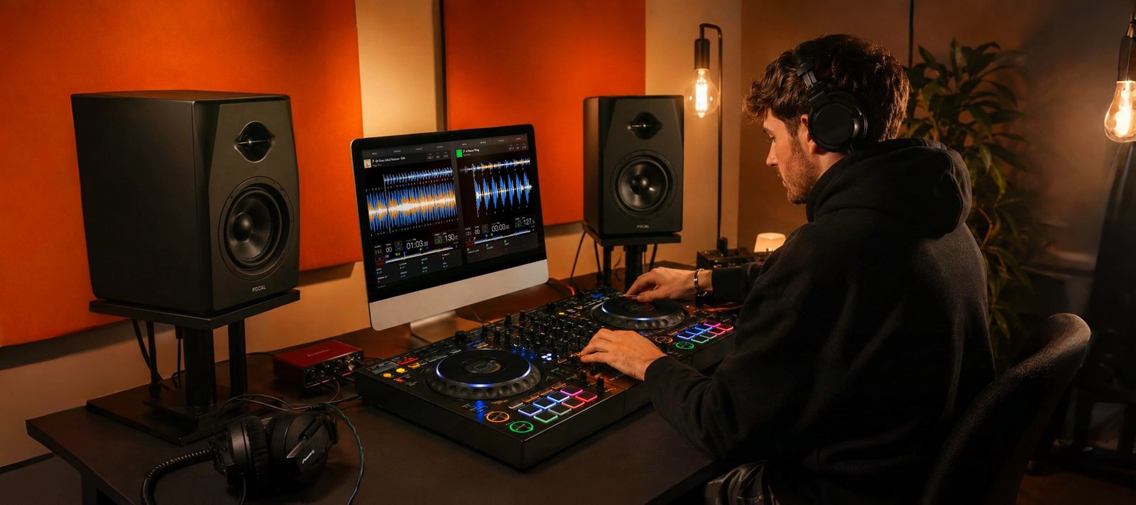 DJ mixant avec le logiciel Stembox affiché sur son écran
