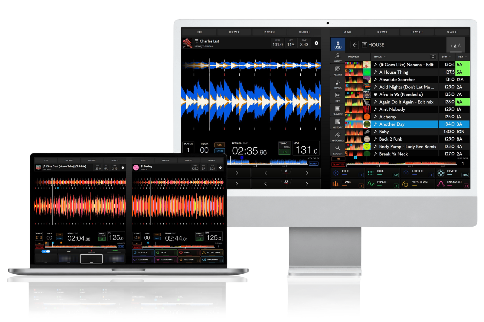 Le logiciel DJ Stembox affiché sur un ordinateur et un laptop